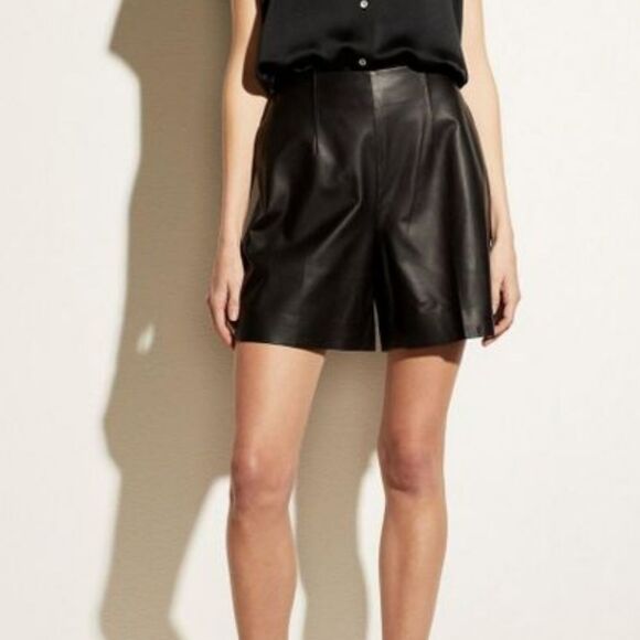 Vince Women's Black Leather Hidden Side Zipper Summery Style Shorts Size - Picture 14 of 16